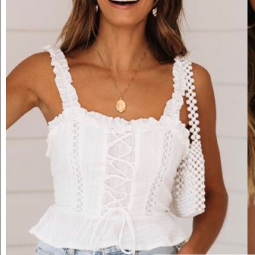 NWT Pretty Little Thing White Sleeveless Ruffle Top